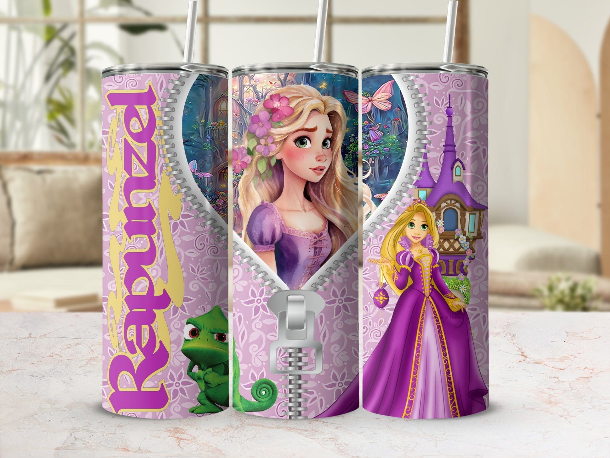 Rapunzel Tumbler With Straw and Colorful Princess Designs