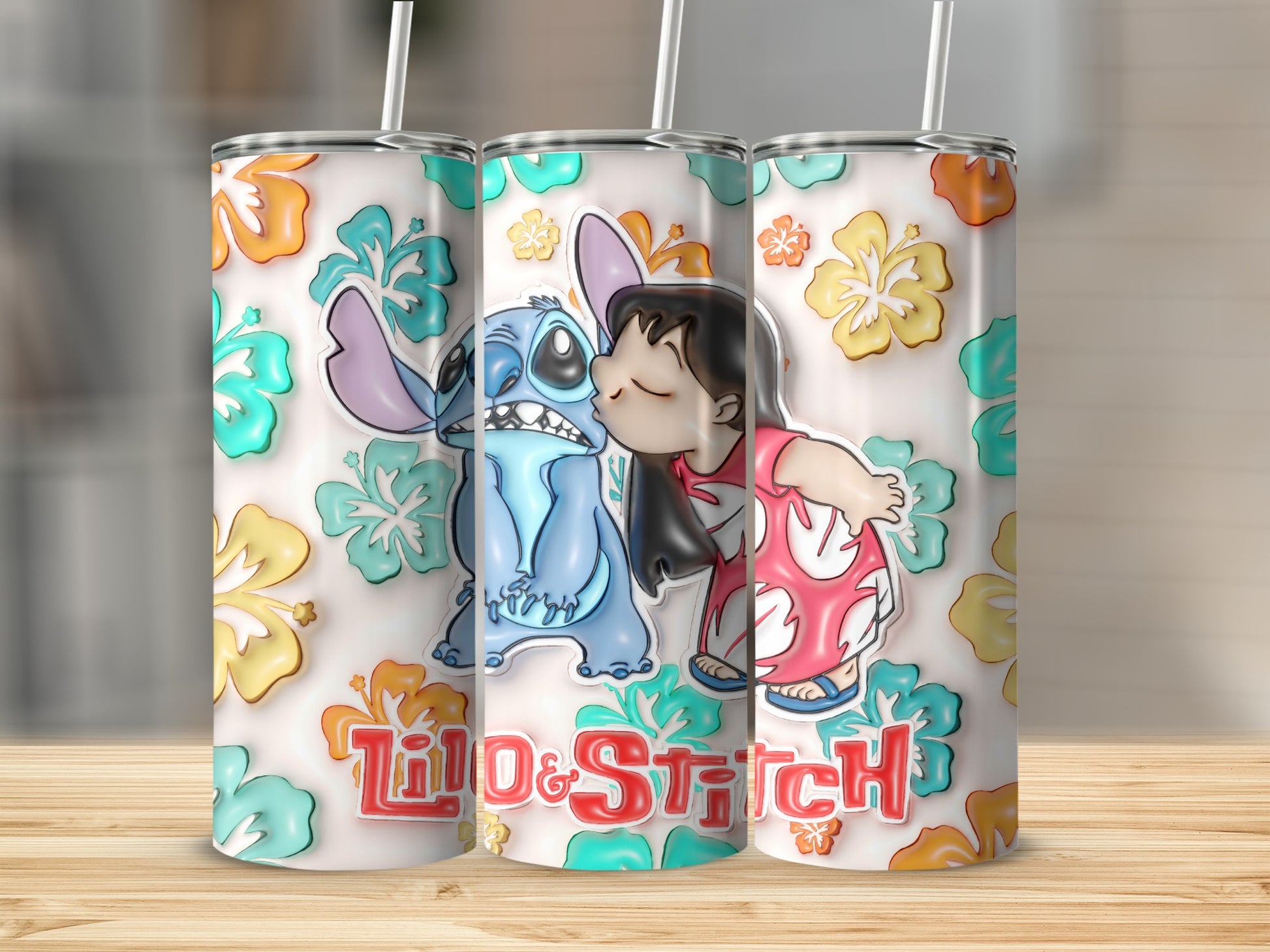 Colorful Lilo and Stitch Tropical Design Tumbler