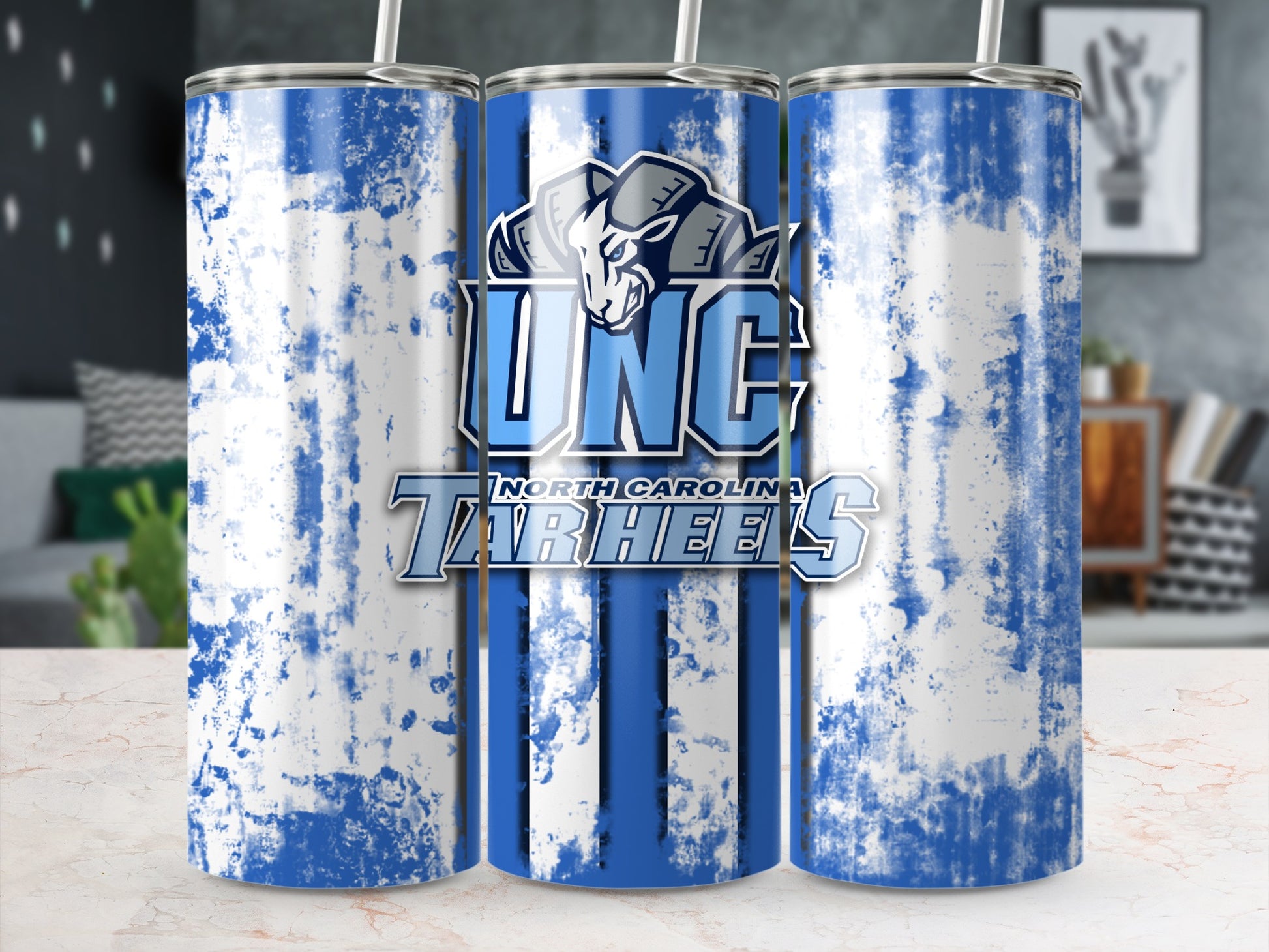 UNC Tar Heels Blue and White Grunge Tumbler Product