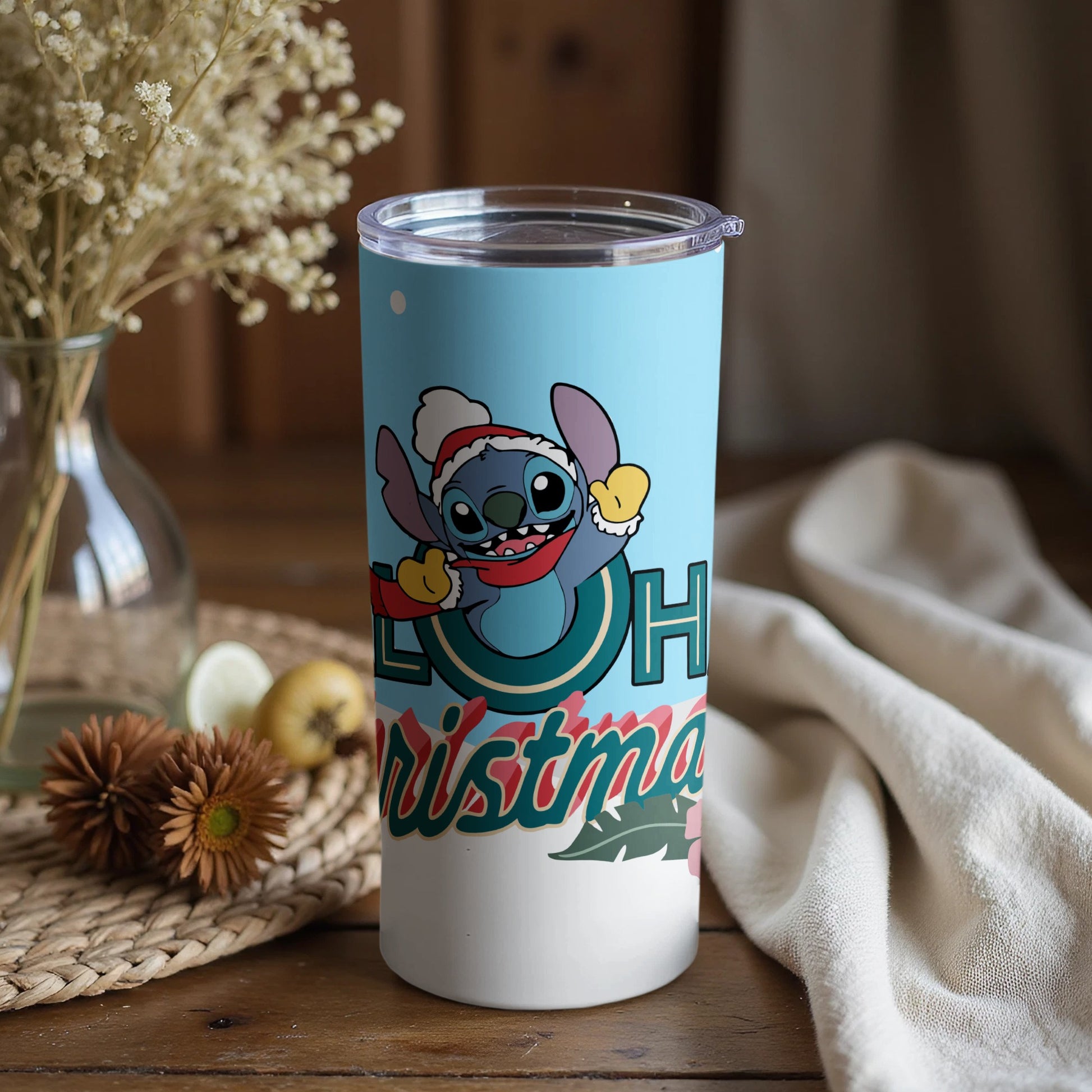 Christmas Holiday Themed Travel Tumbler with Cute Character