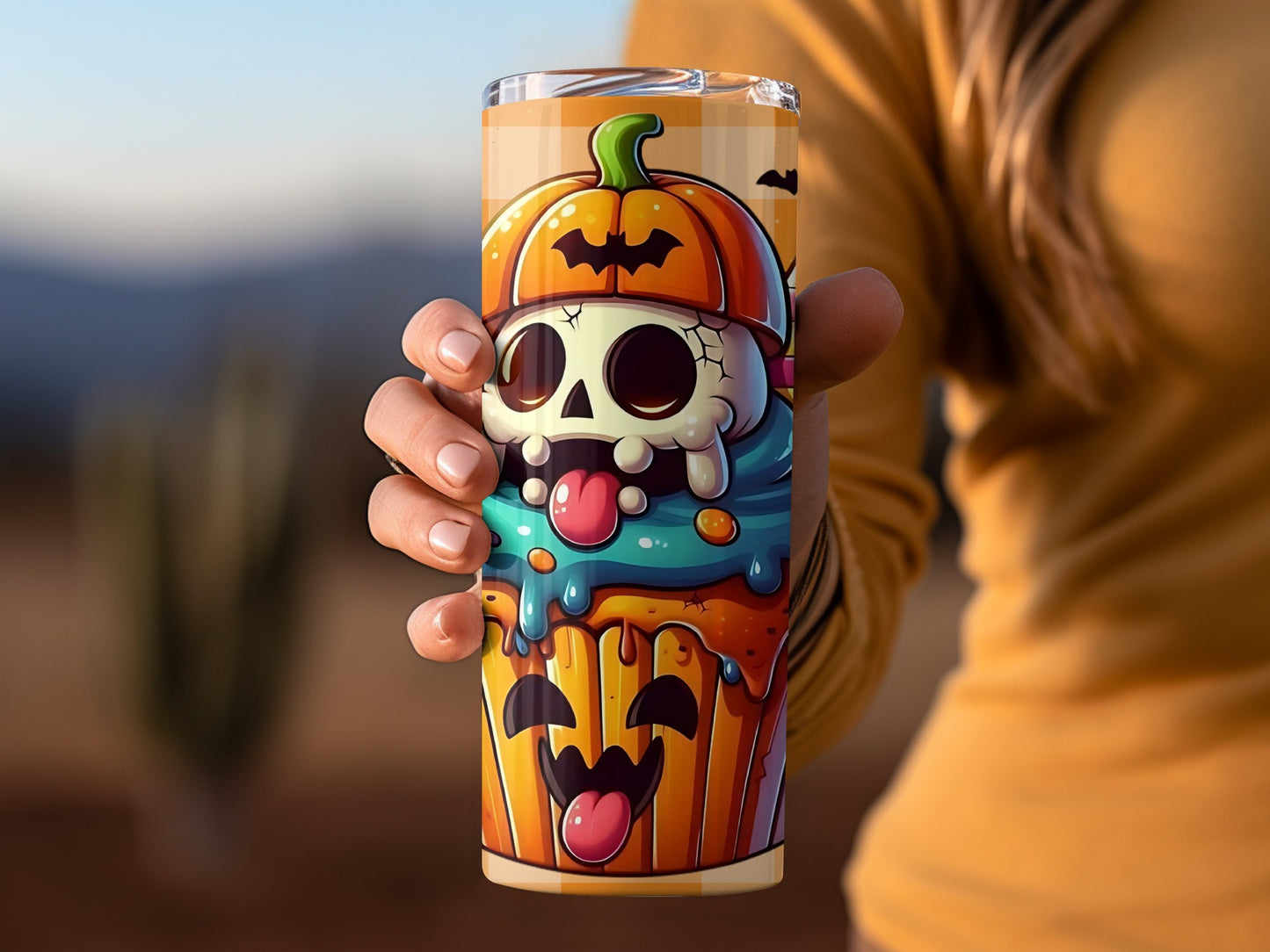 Halloween Skull and Pumpkin Design Insulated Tumbler