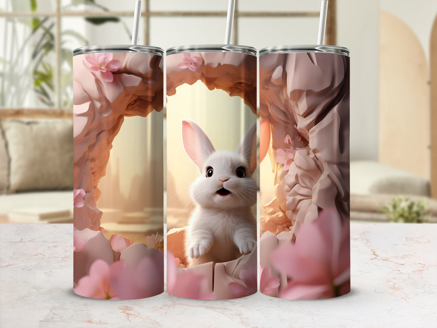 Cute Bunny with Flowers Illustration Tumbler