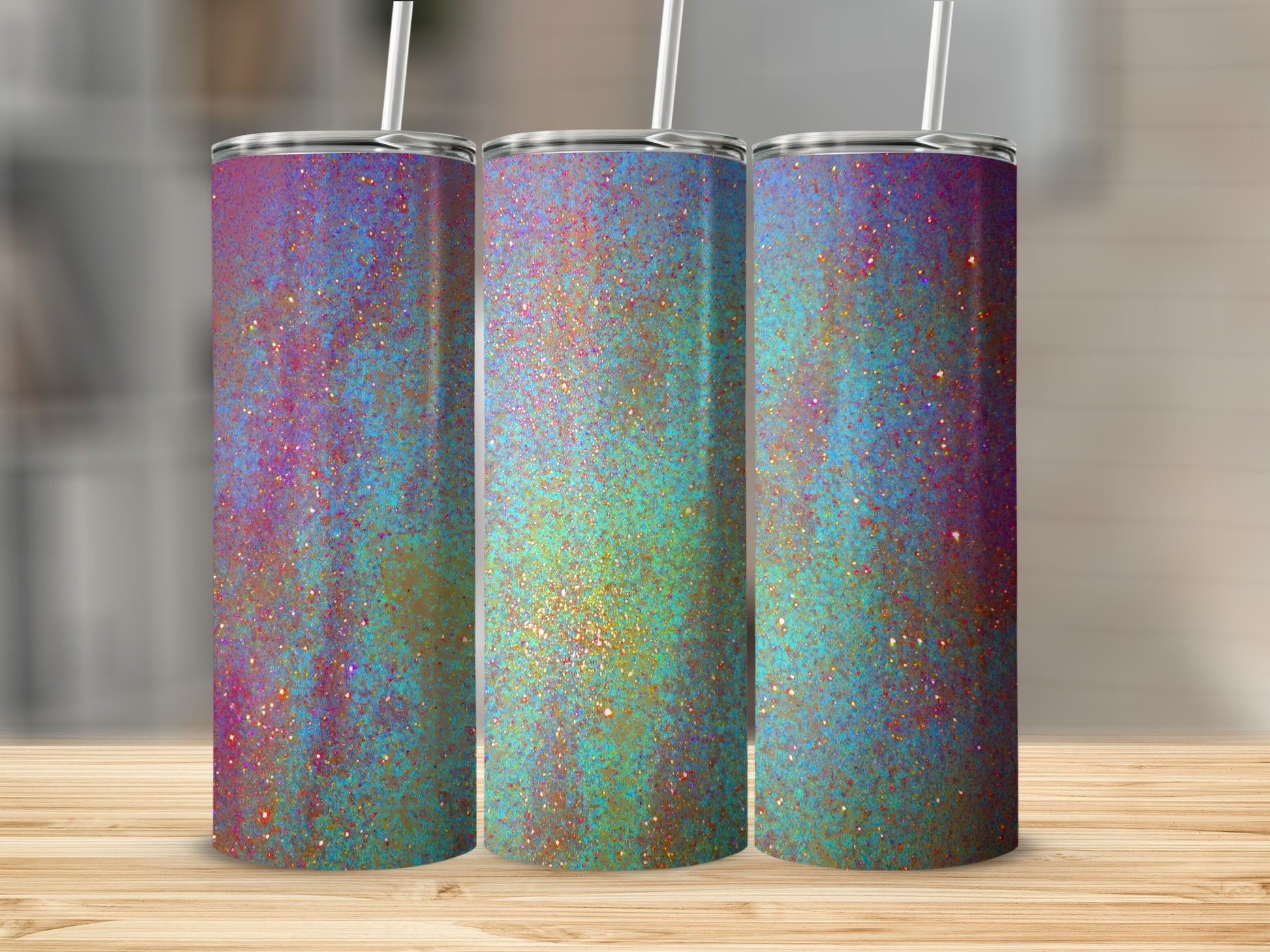 Colorful Rainbow Glitter Insulated Tumbler Cup