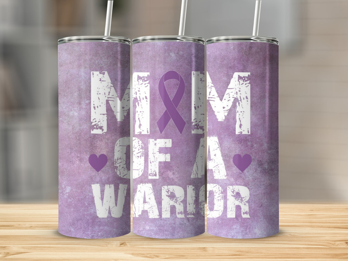 Inspirational Mom Of A Warrior Tumbler with Purple Ribbon
