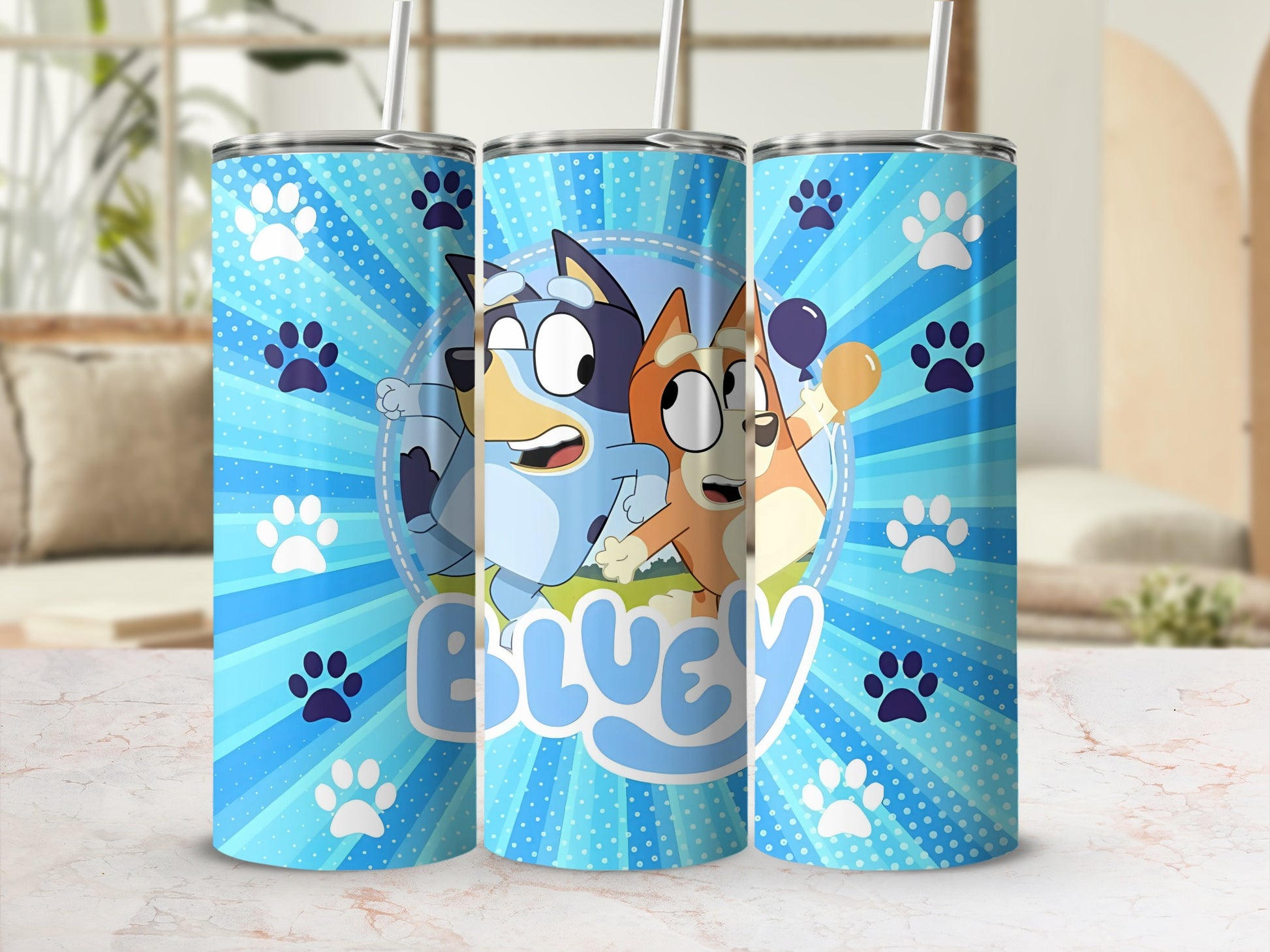 Bluey Paws and Balloons Stainless Steel Tumbler