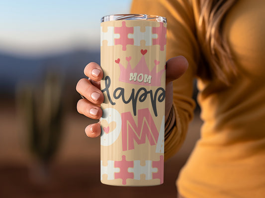 Mom Happy Puzzle Piece Design Tumbler for Mothers