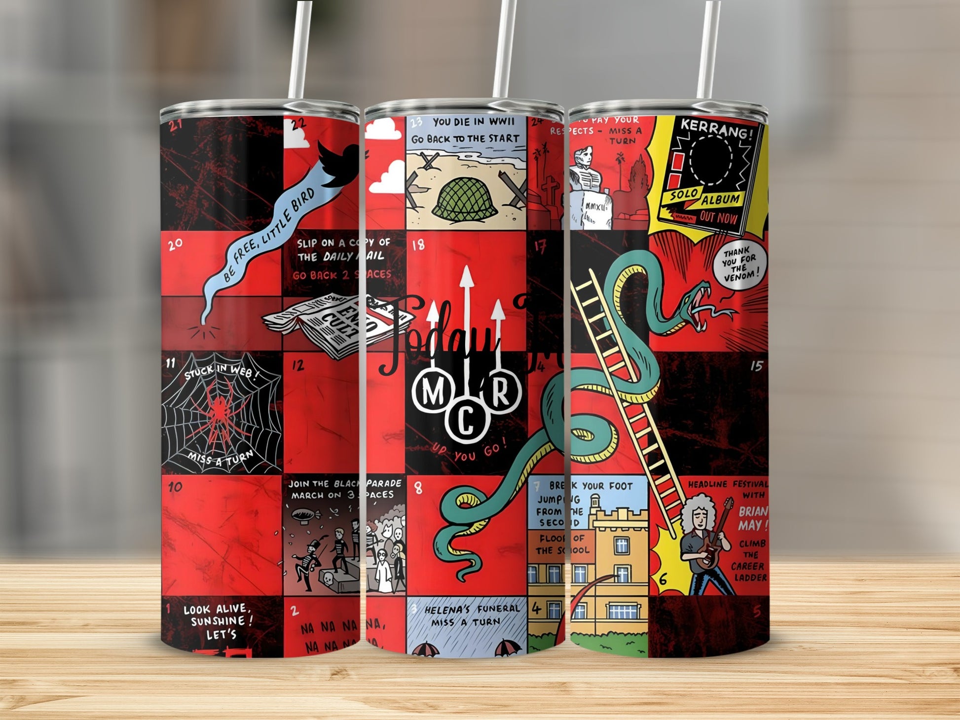 Colorful Comic Style Tumblers with Retro Designs