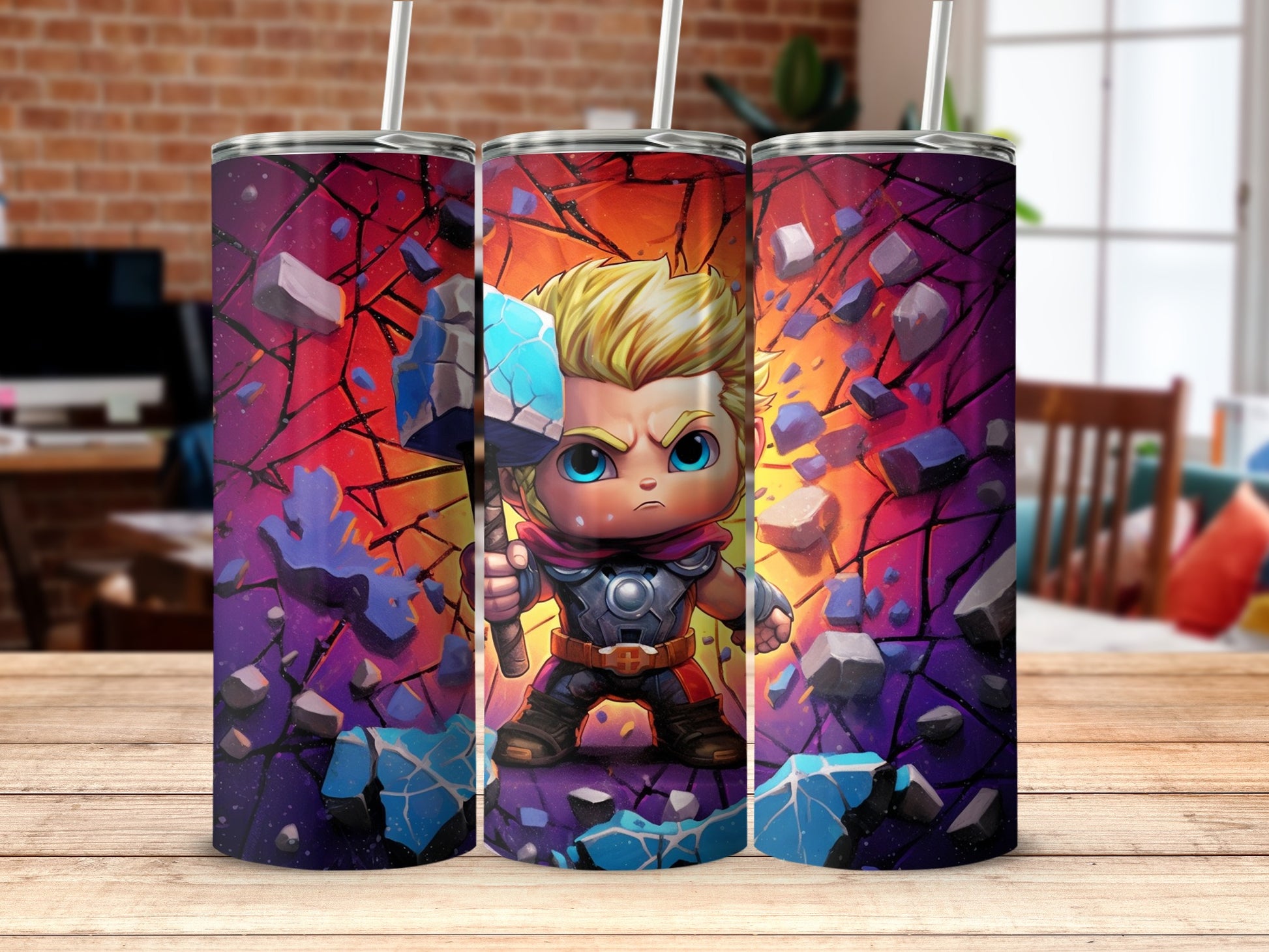 Chibi Superhero Tumblers with Colorful Marvel Backgrounds