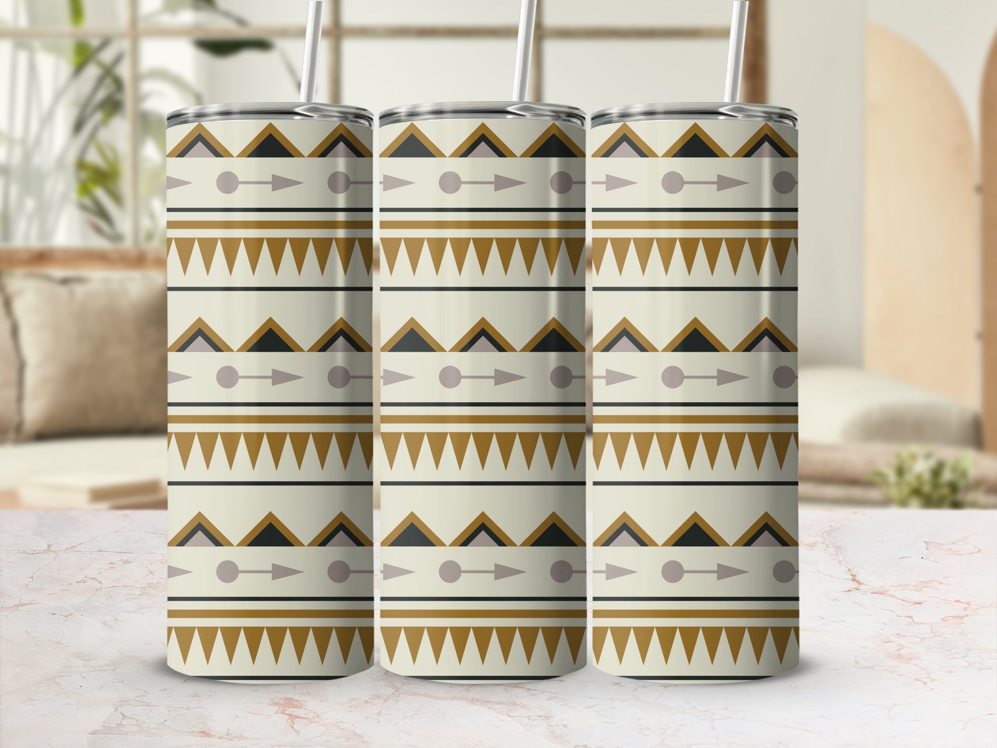 Stylish Geometric Tribal Patterned Tumbler Set