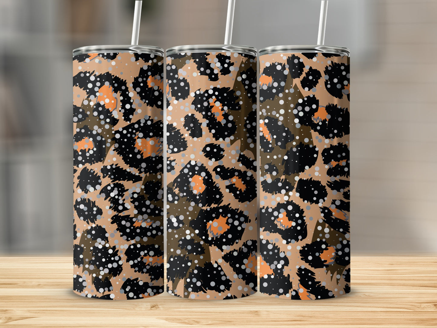 Leopard Print Tumbler with Colorful Dot Pattern