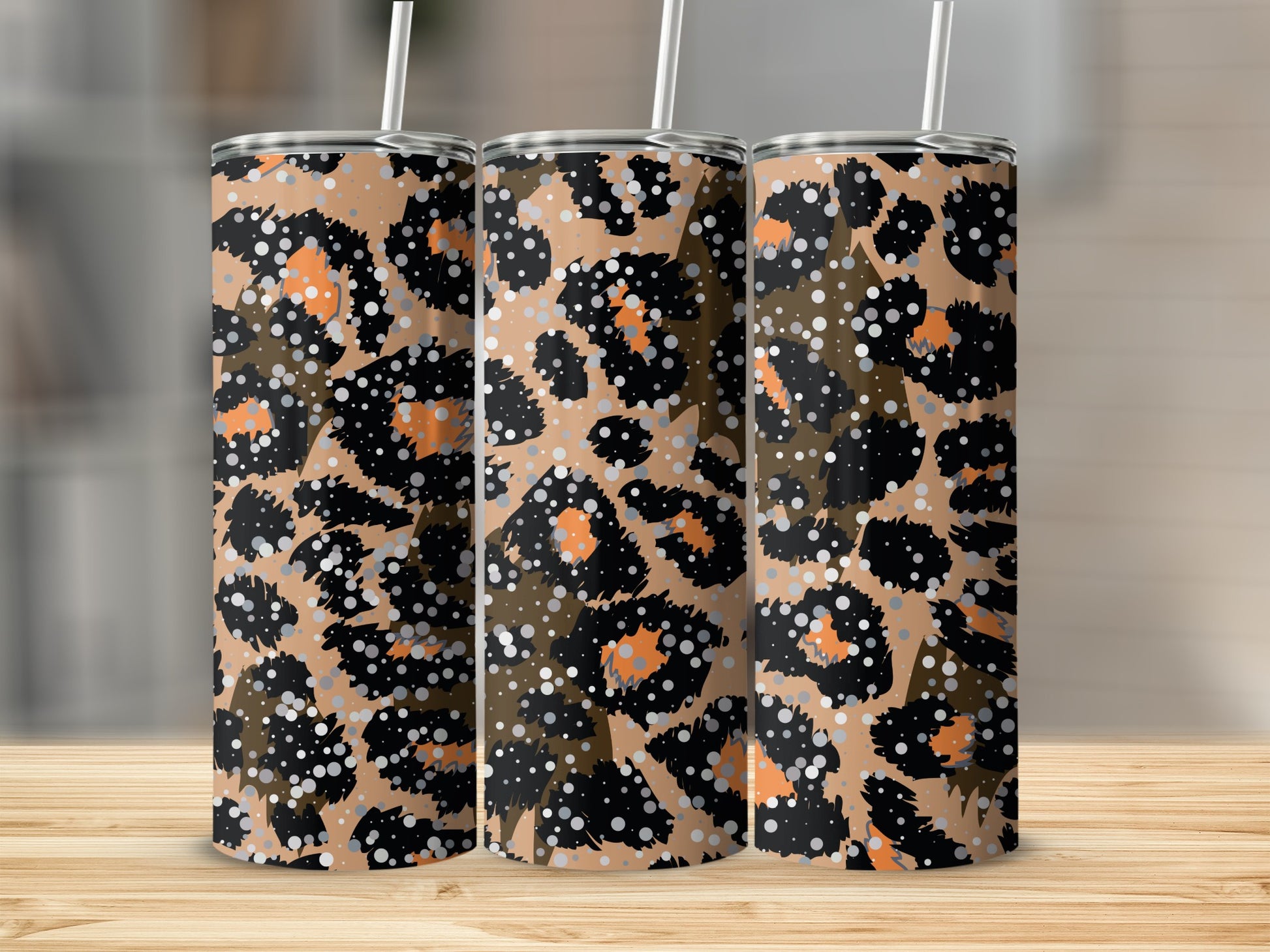 Leopard Print Tumbler with Colorful Dot Pattern