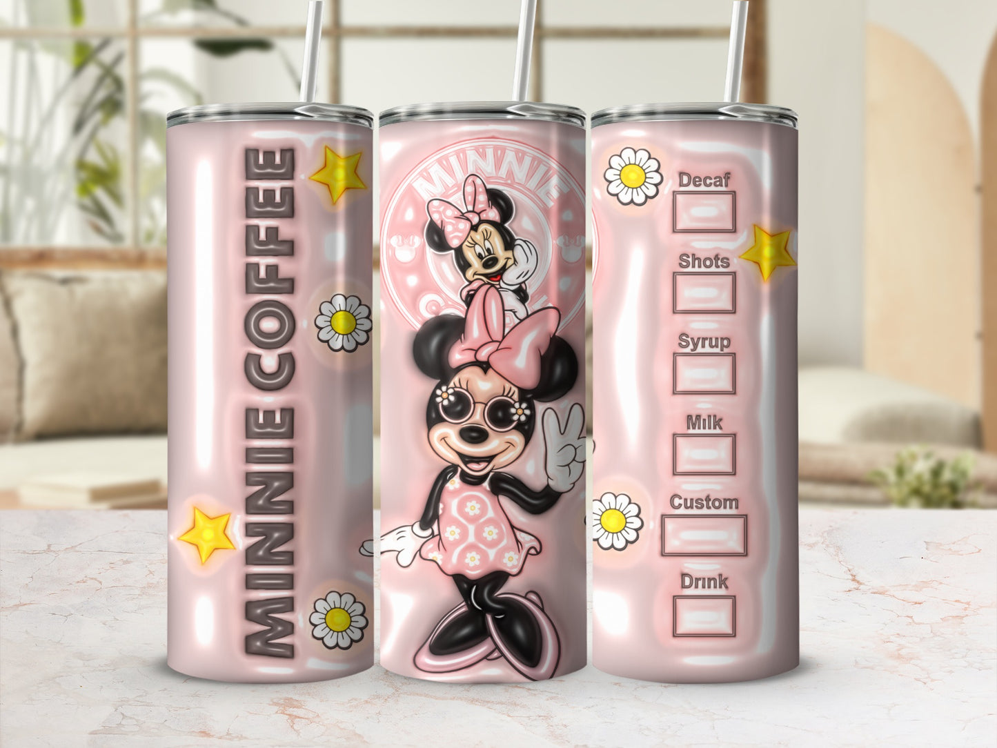 Cute Minnie Coffee Themed Pink Tumbler Drinkware Cup