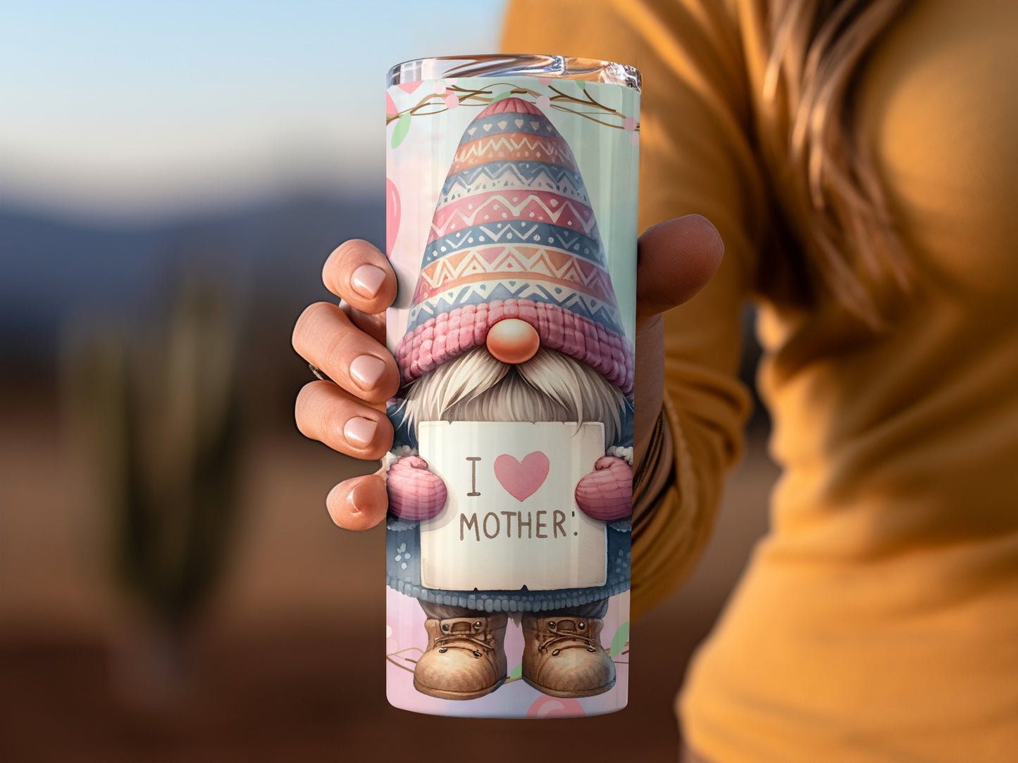 I Love Mother Gnome Design Travel Tumbler