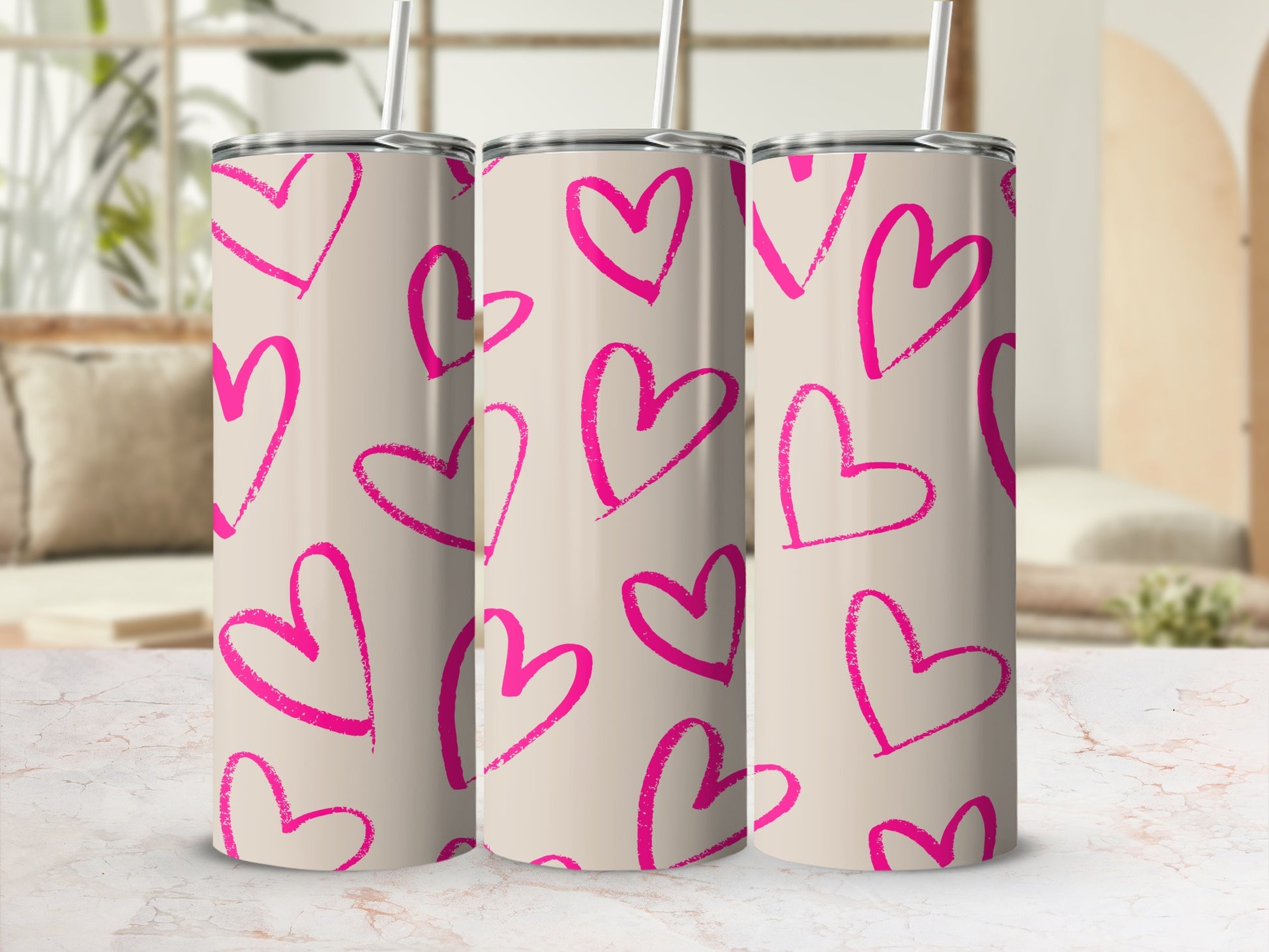 Pink Hearts Design Insulated Tumbler Drinkware