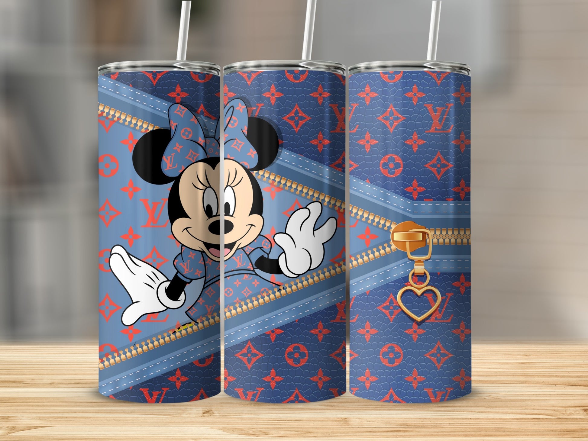 Cute Blue and Red Minnie Mouse Travel Tumbler Cup
