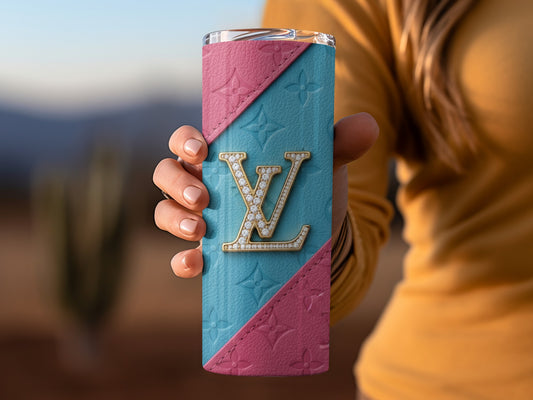 Stylish Blue and Pink Tumbler with Designer Logo