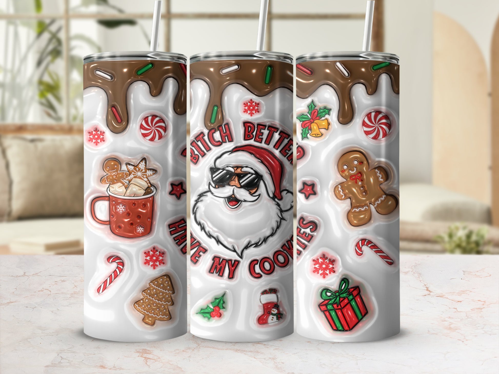 Christmas Theme Santa and Cookies Insulated Tumbler