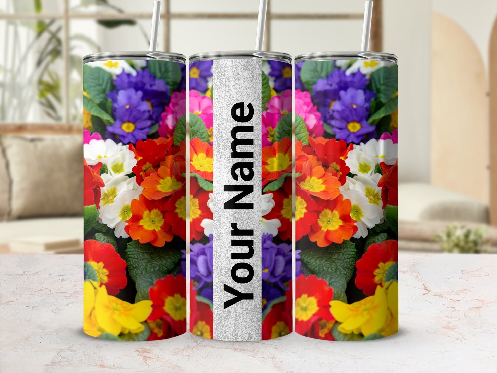 Colorful Flower Print Customized Tumbler Design