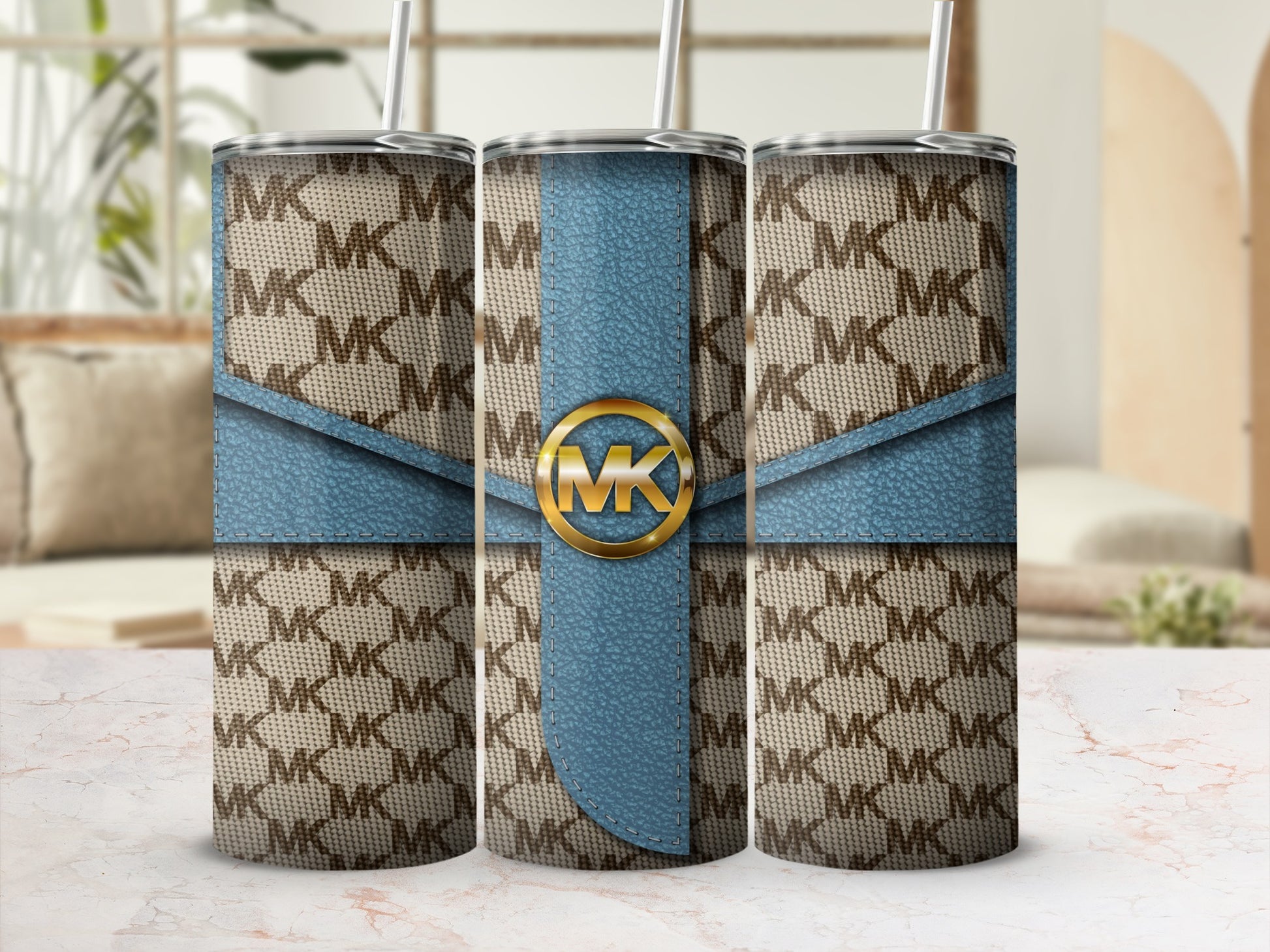 Stylish Blue and Beige Designer Insulated Tumbler