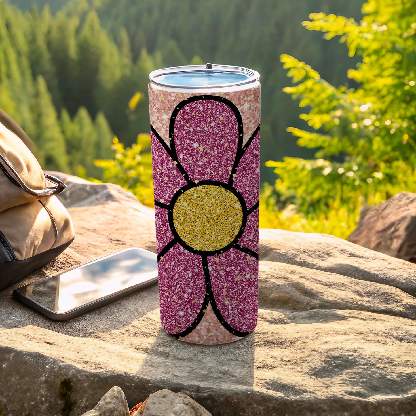 Pink and Yellow Flower Design Tumbler Cup