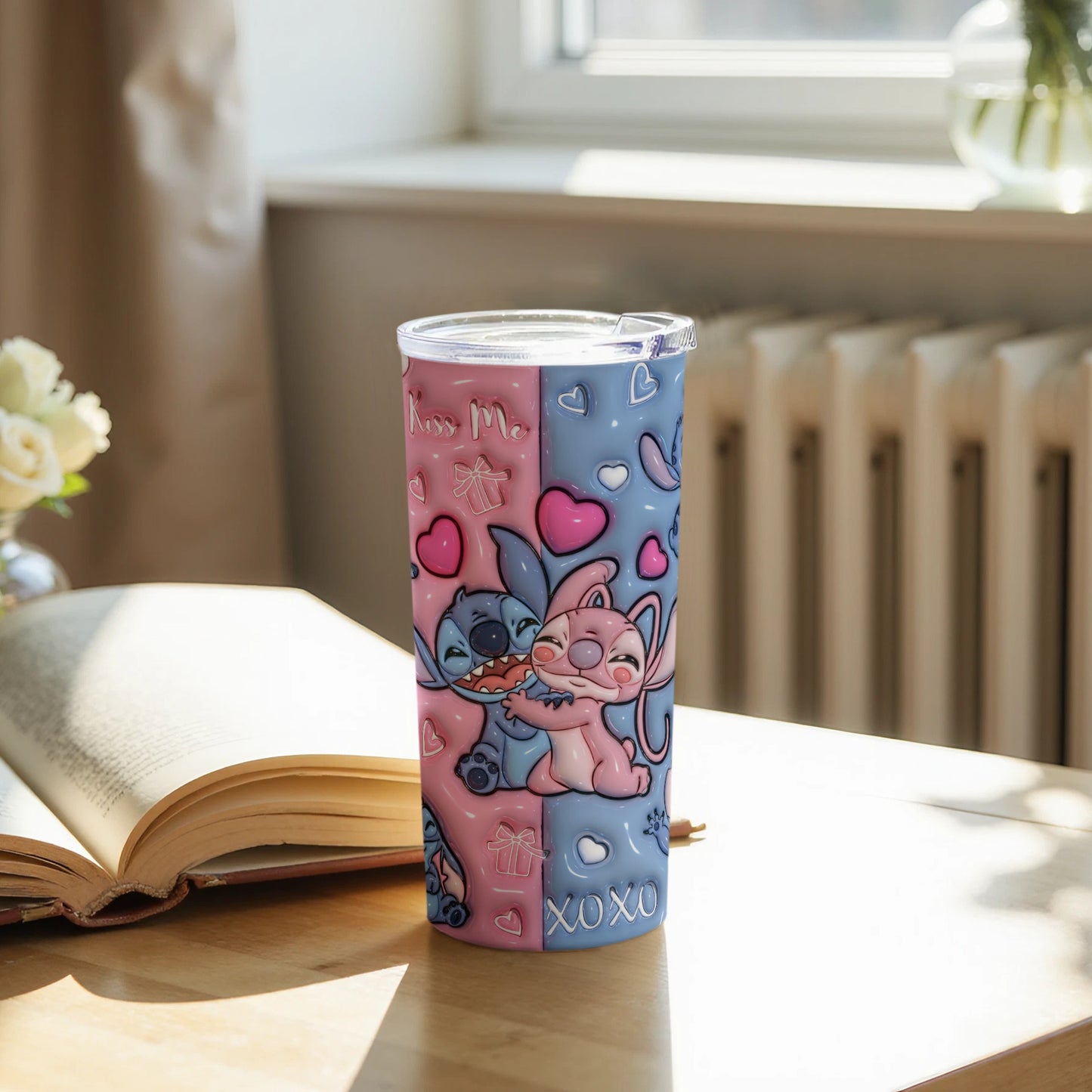 Adorable Pink and Blue Character Design Tumbler