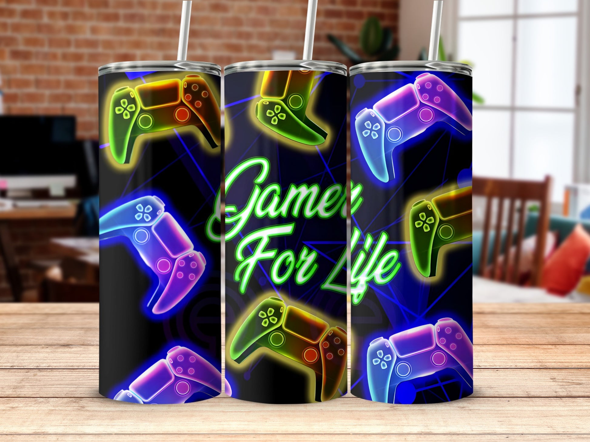 Gamer For Life Neon Gaming Controller Tumbler