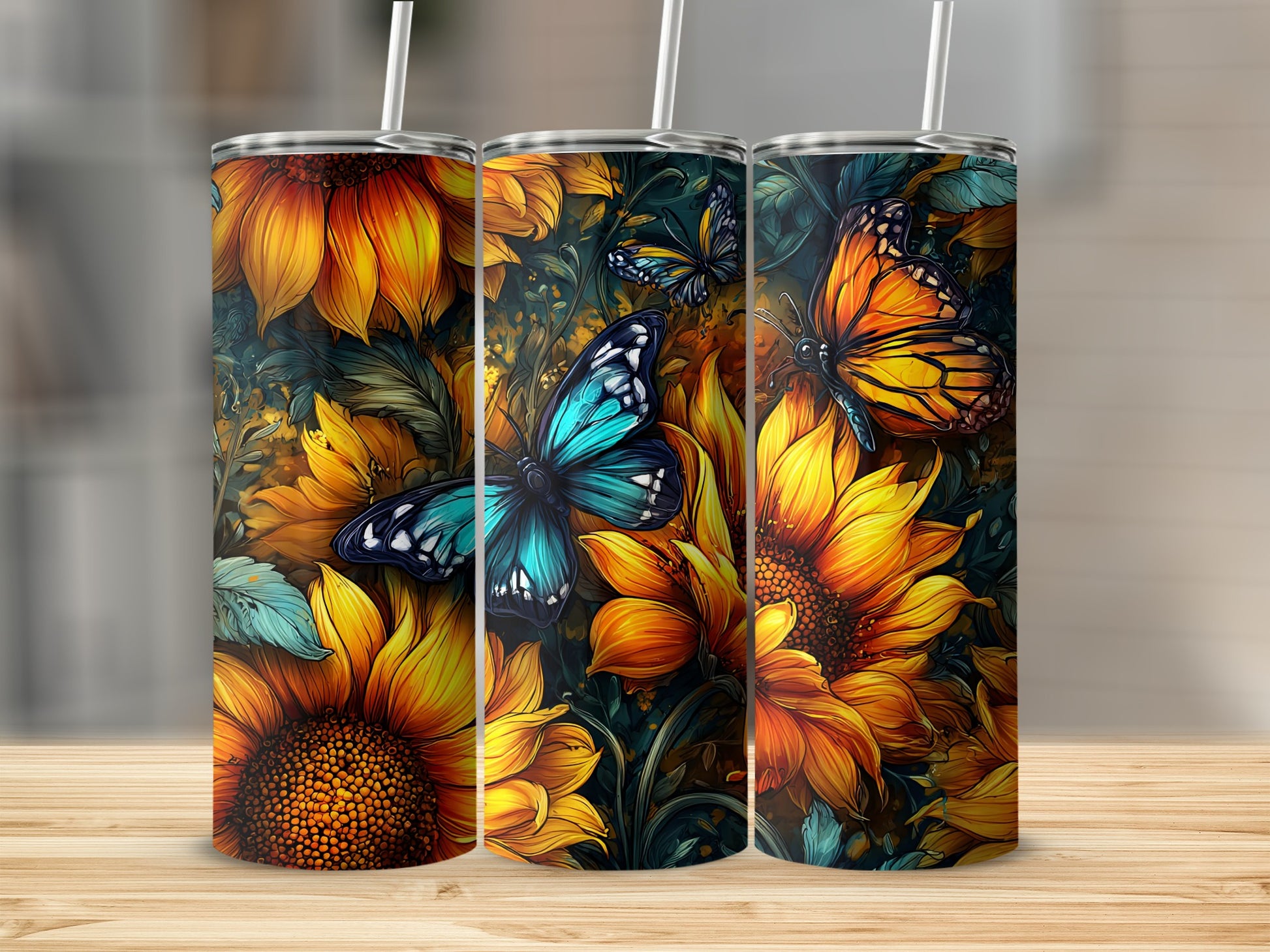 Sunflower and Butterfly Design Tumbler Product