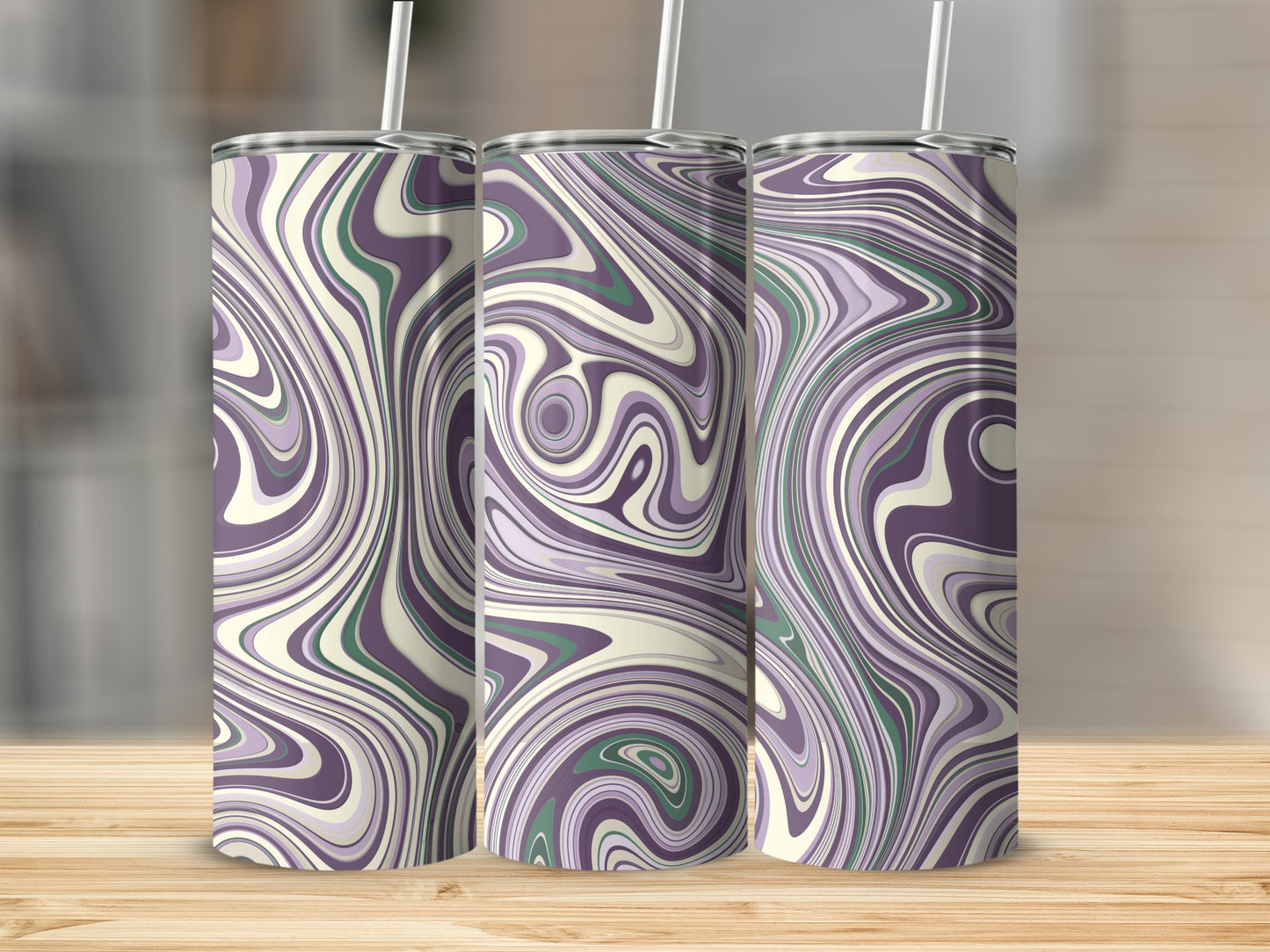 Swirling Amethyst Ivory And Green Patterned Design Tumblers
