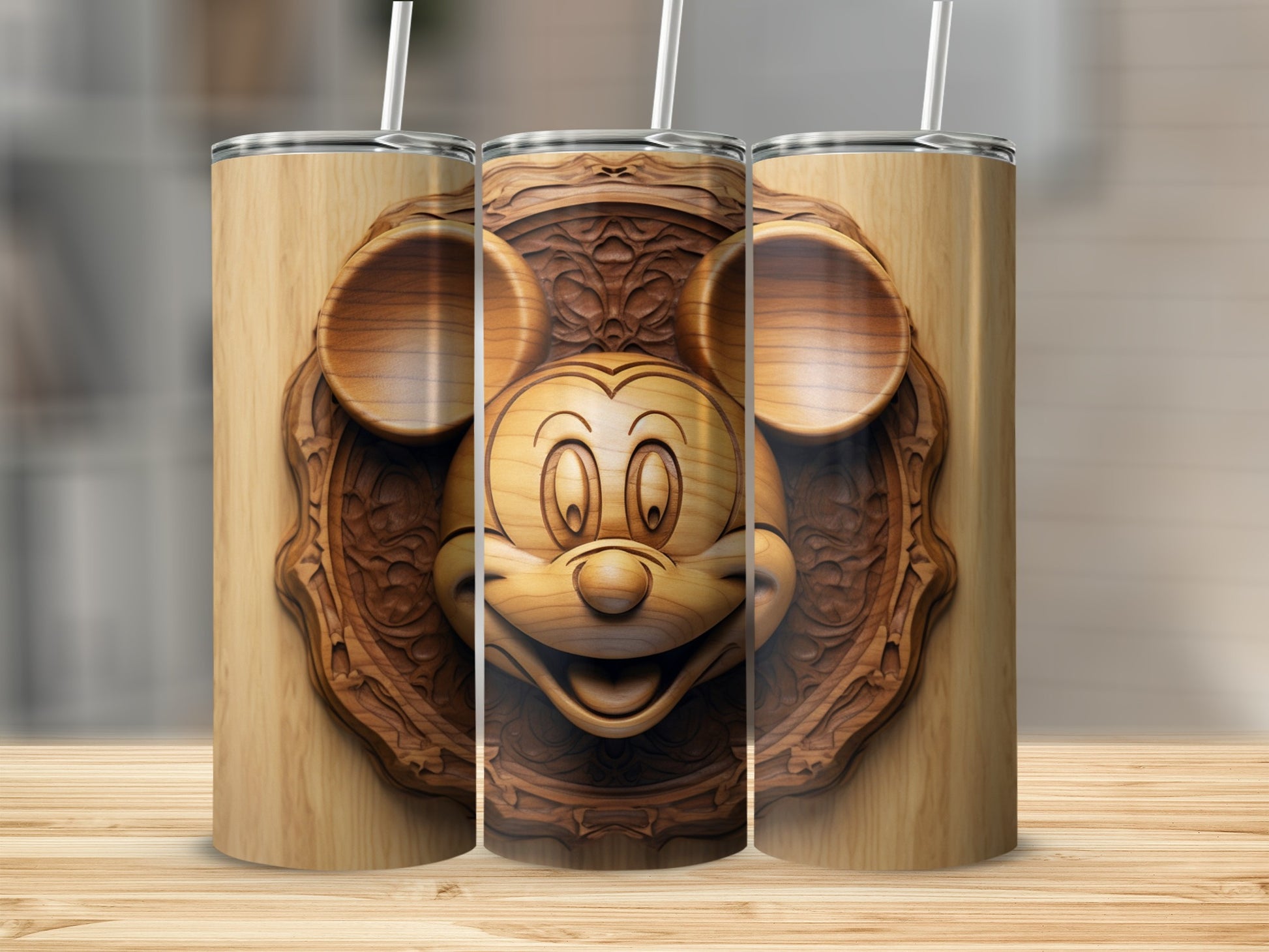 Engraved Wooden Mickey Mouse Tumbler for Fans