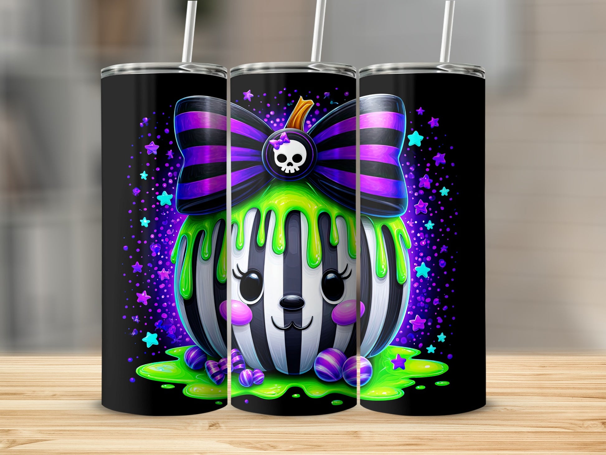 Cute Halloween Black and White Striped Tumbler