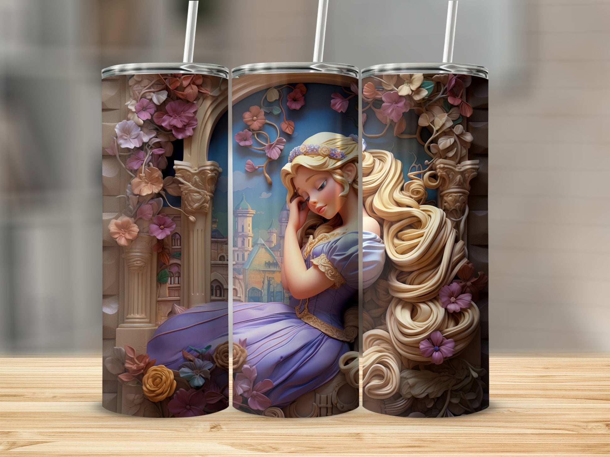 Elegant Floral Castle Design Insulated Drinkware Tumbler