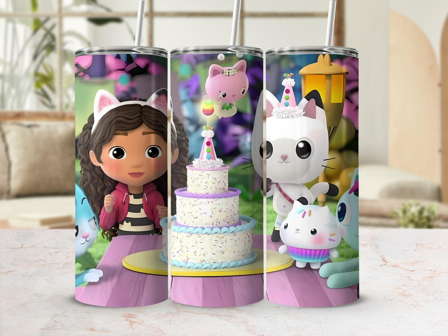 Cute Cat Themed Birthday Party Tumbler with Straw