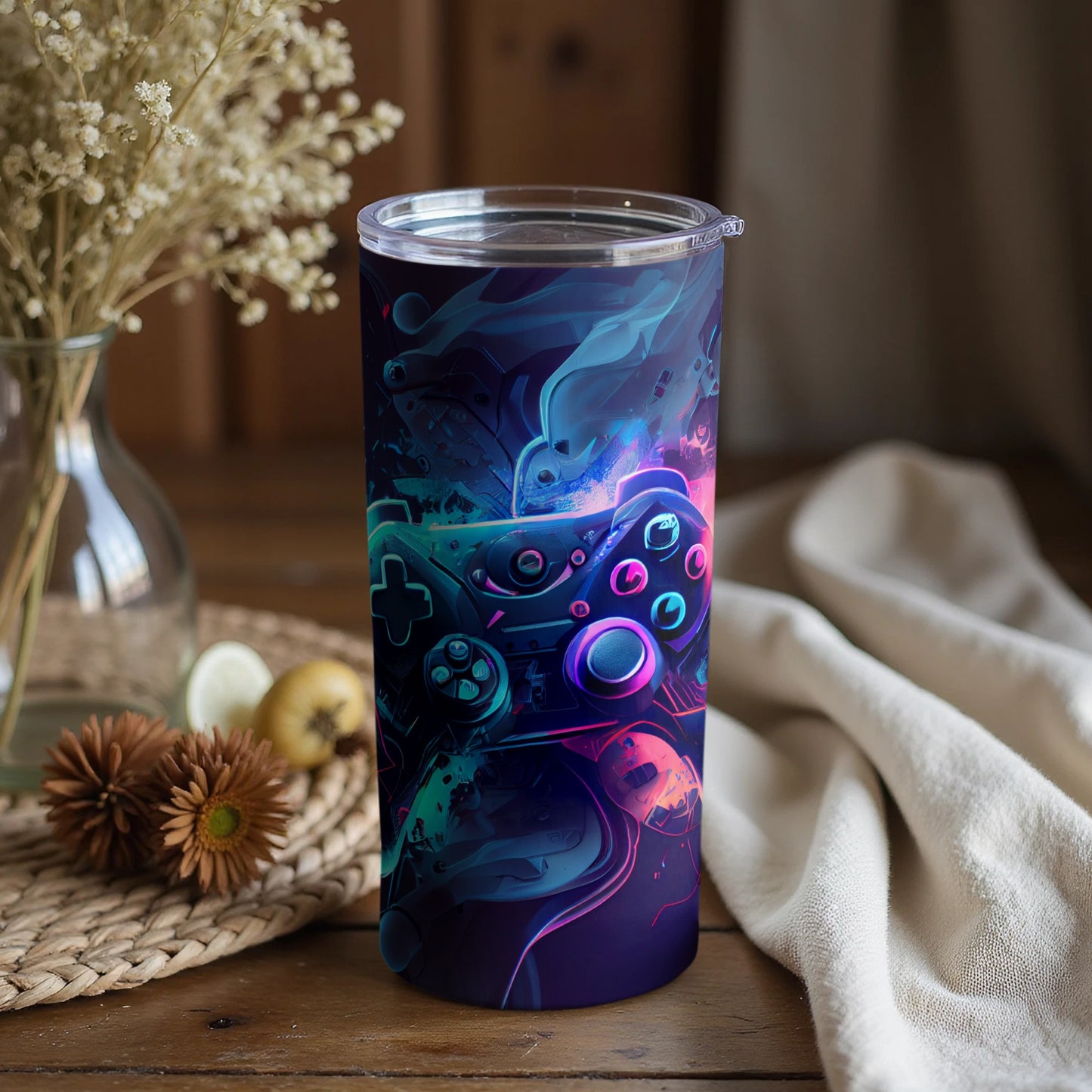 Neon Gaming Controller Illustration Tumbler Cup