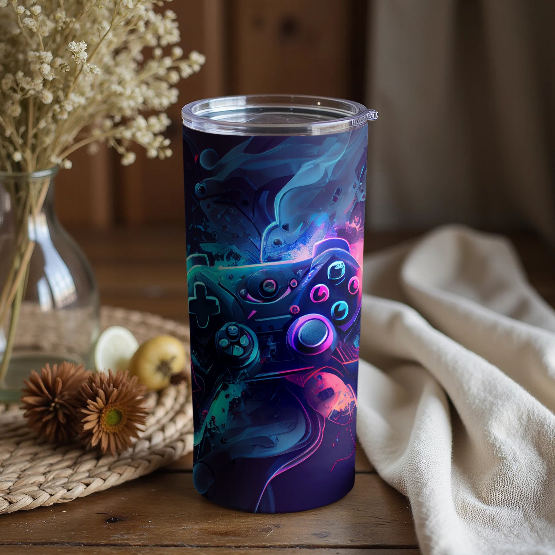 Neon Gaming Controller Illustration Tumbler Cup