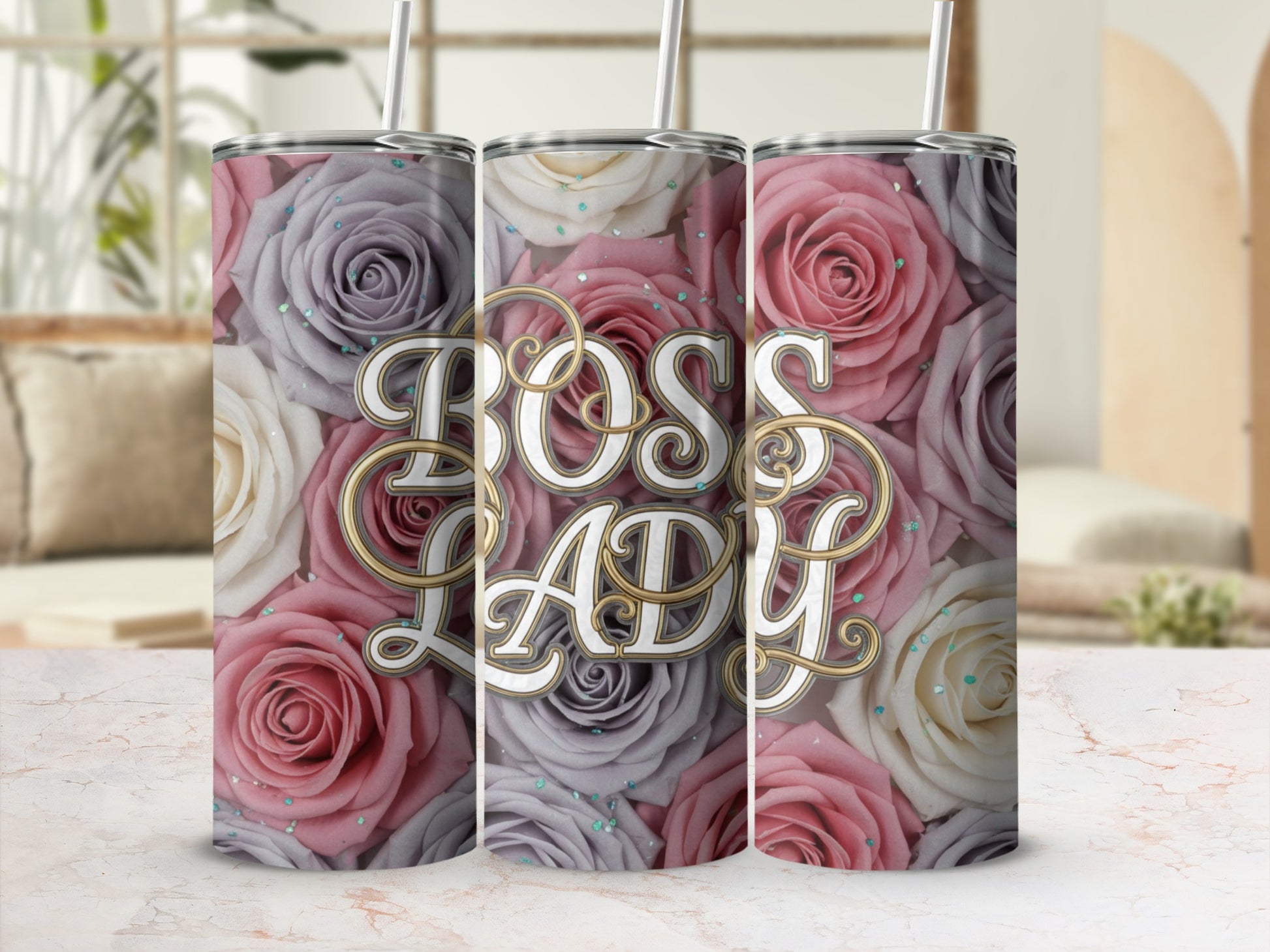 Elegant Boss Lady Floral Roses Insulated Tumbler