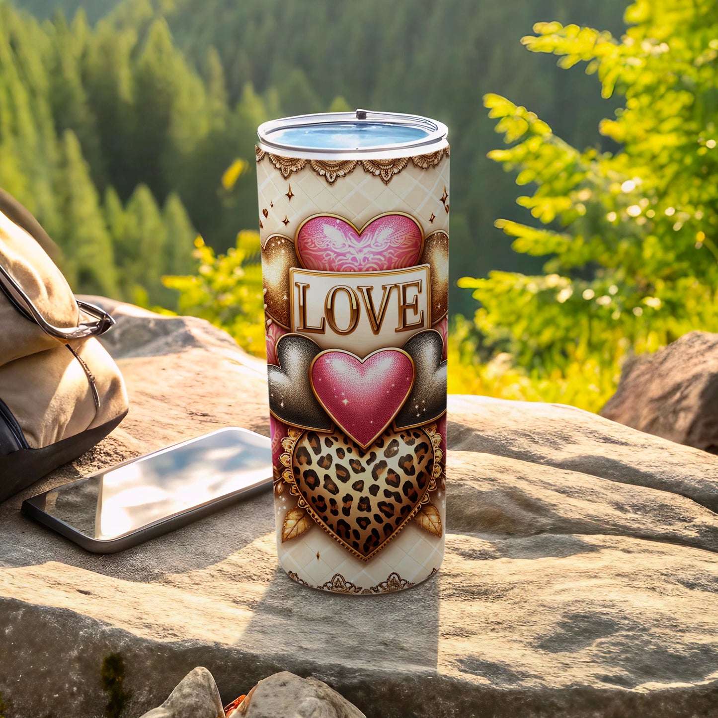 Love Hearts Leopard Print Tumbler Decorative Design product type