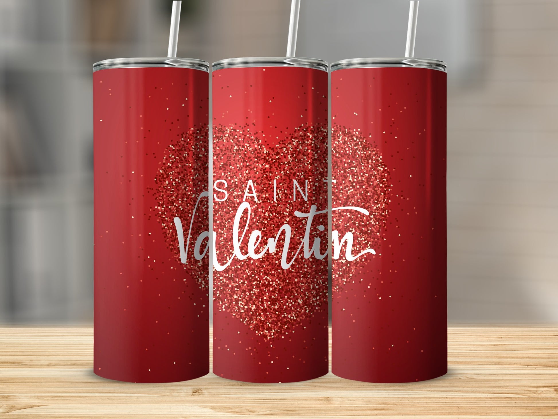 Saint Valentin Red Glitter Heart Tumbler Design