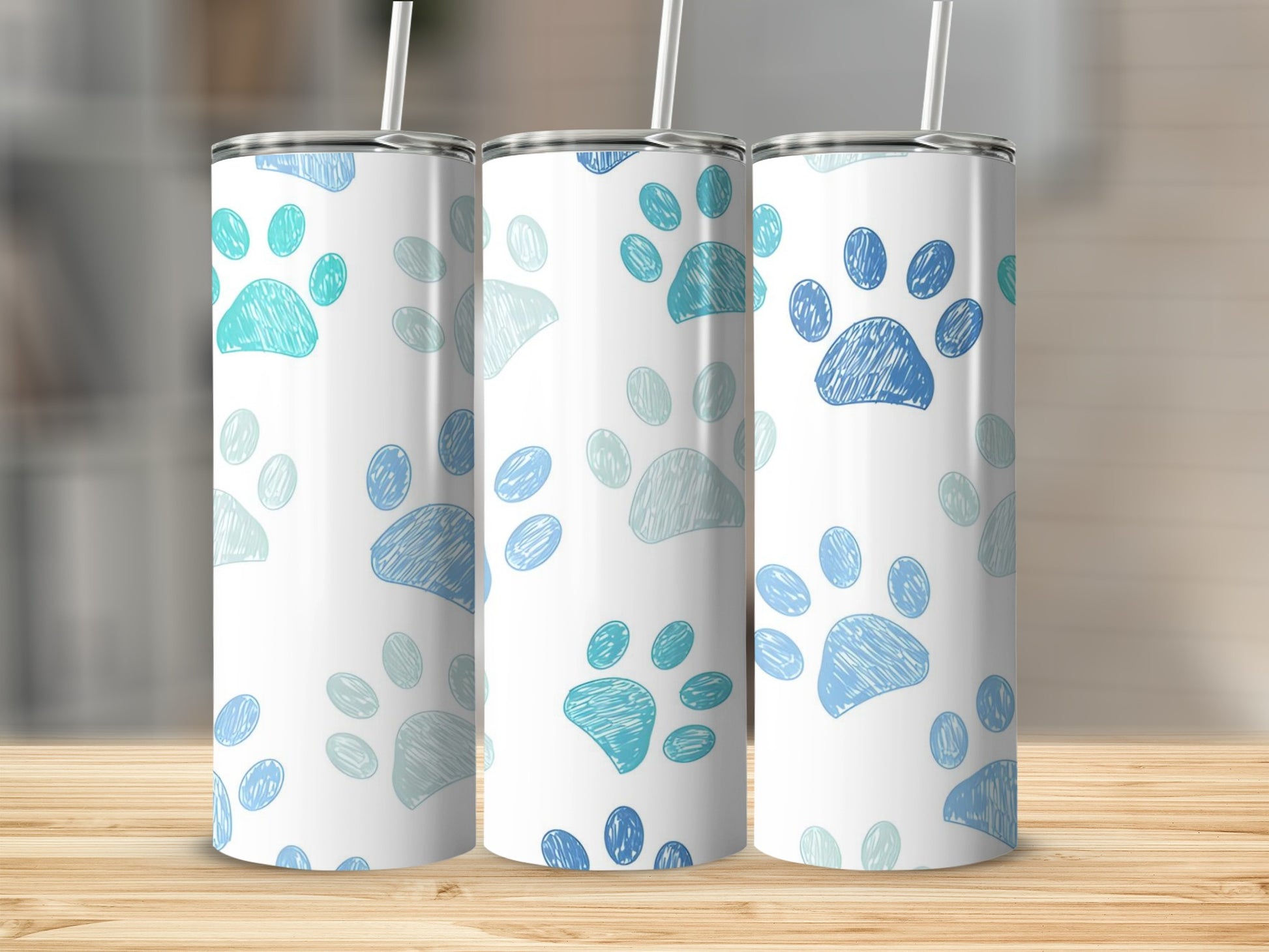 Paw Print Pattern Tumbler with Straw Drinking Accessory