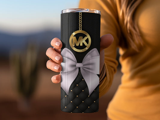 Elegant Black Tumbler with Gold Chain and Bow Design