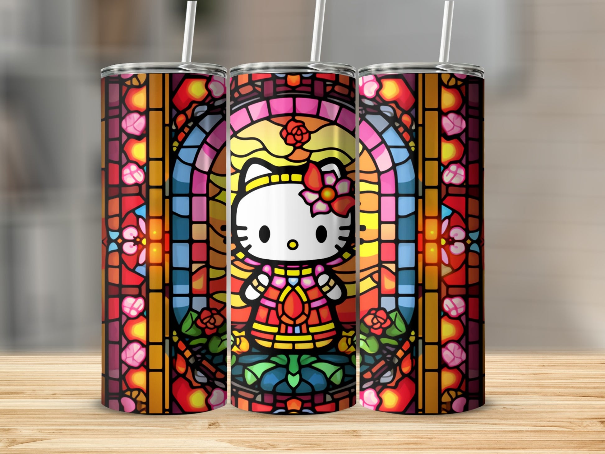 Stained Glass Hello Kitty Art Design Skinny Tumbler