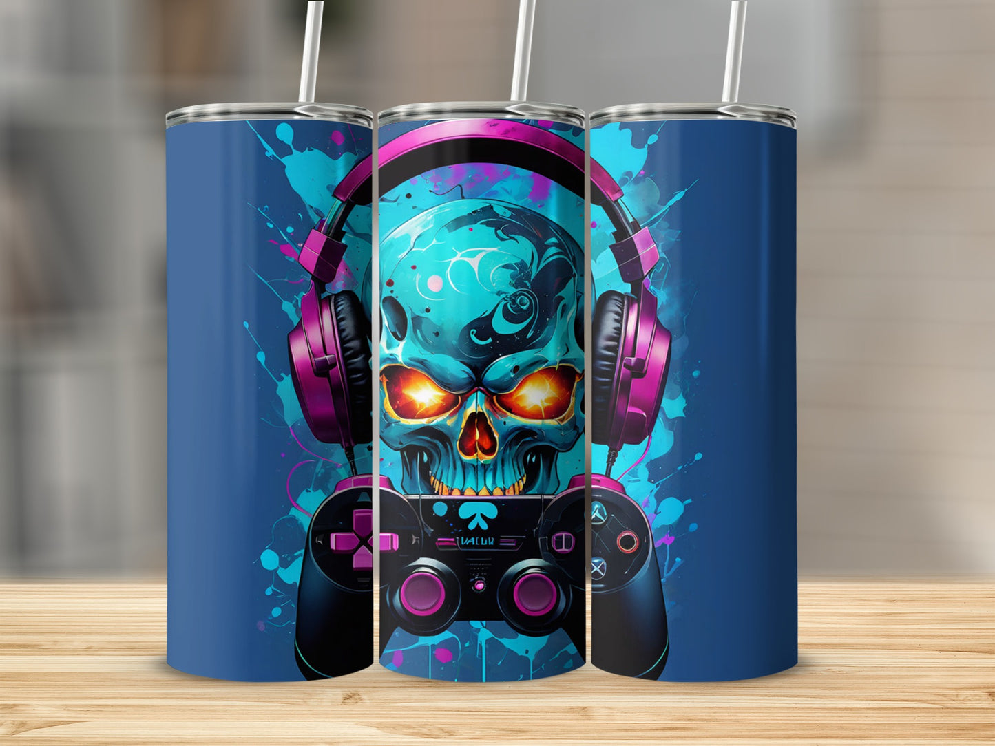 Gaming Skull with Headphones Tumbler for Gamers