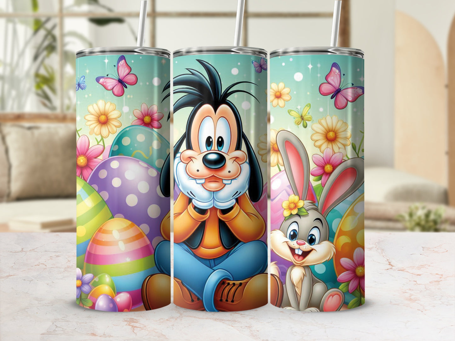 Vibrant Goofy Bunny Easter Eggs Flowers Butterflies product type