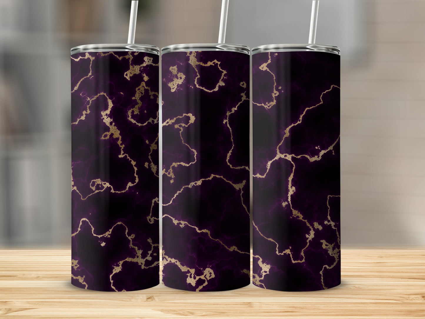 Dark Plum and Gold Marble Textured Design Tumblers
