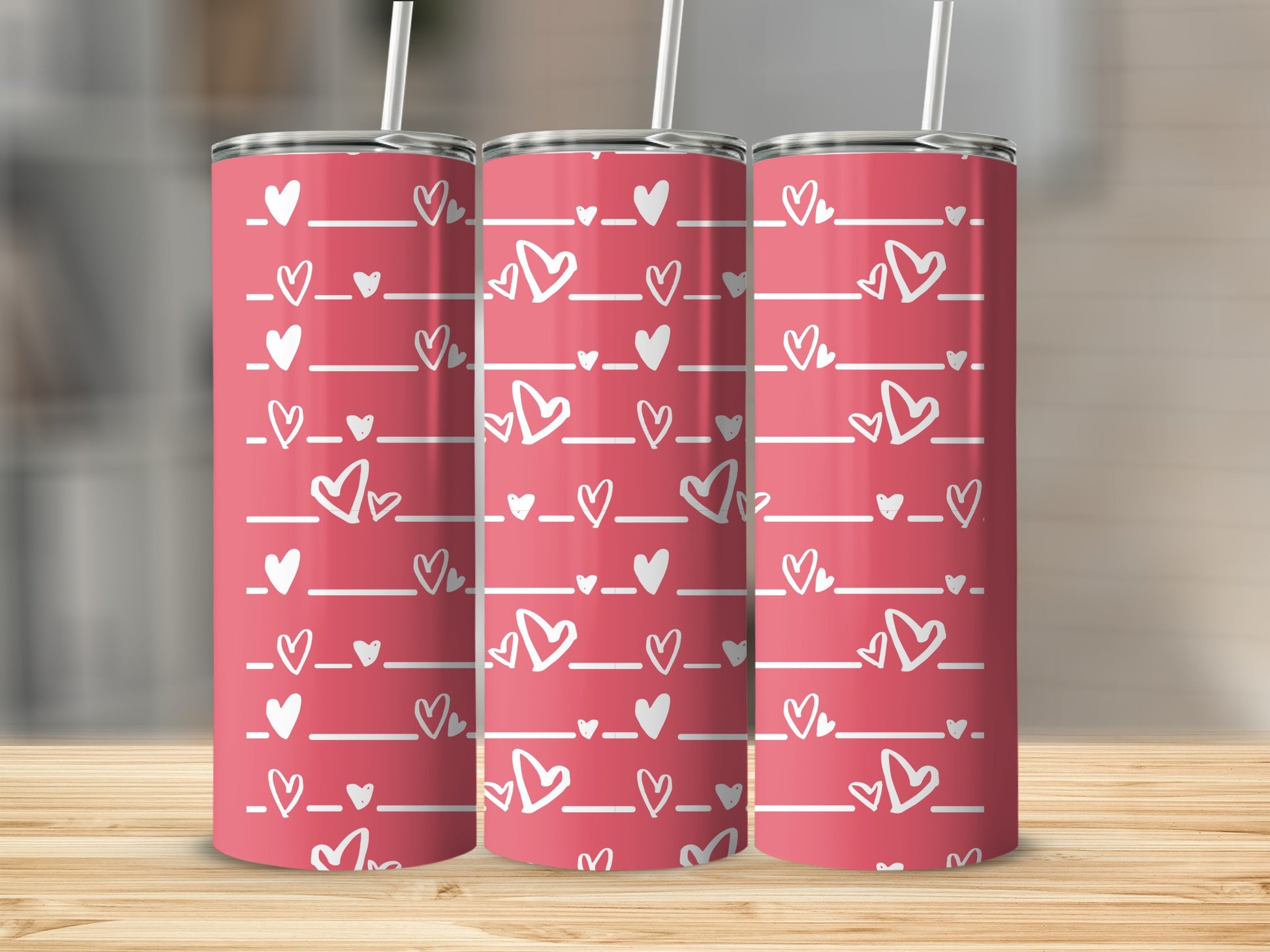 Pink Tumbler with White Hearts Pattern for Everyday Use