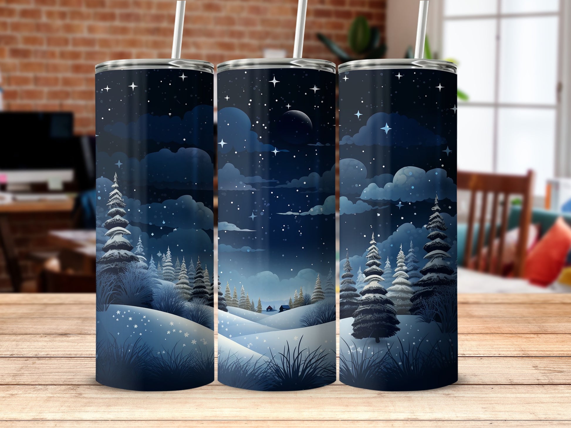 Winter Landscape Snowy Night Scene Tumbler product