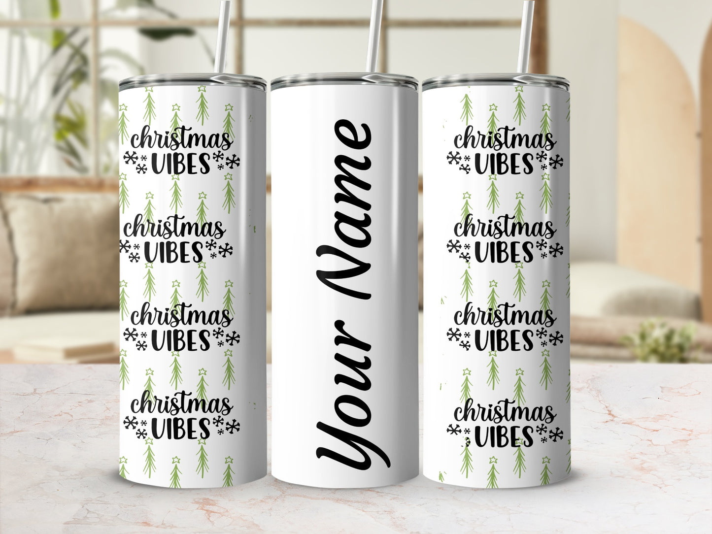 Personalized Christmas Vibes Insulated Tumbler Customizable