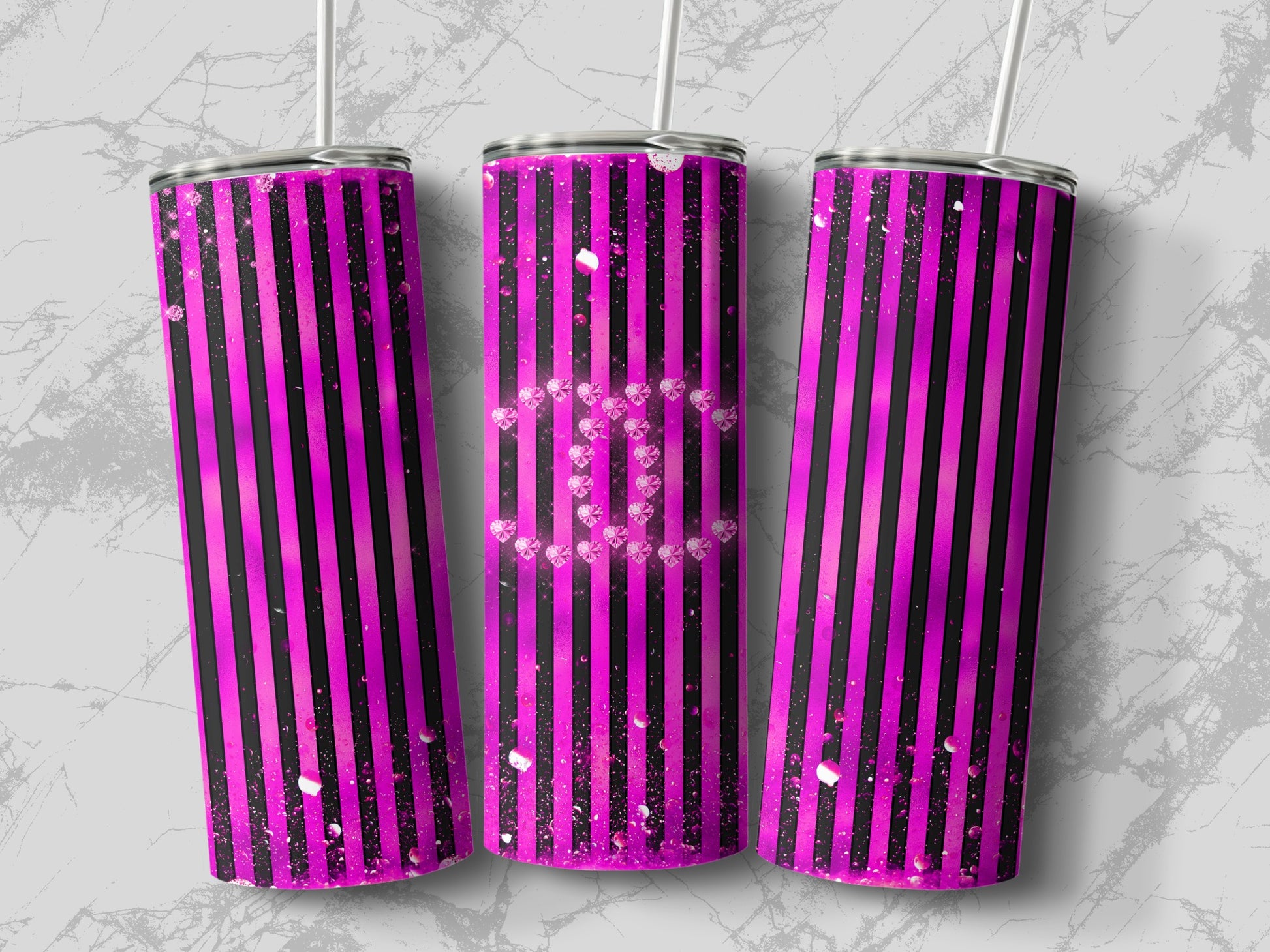 Pink and Black Striped Glitter Tumbler Cup Product