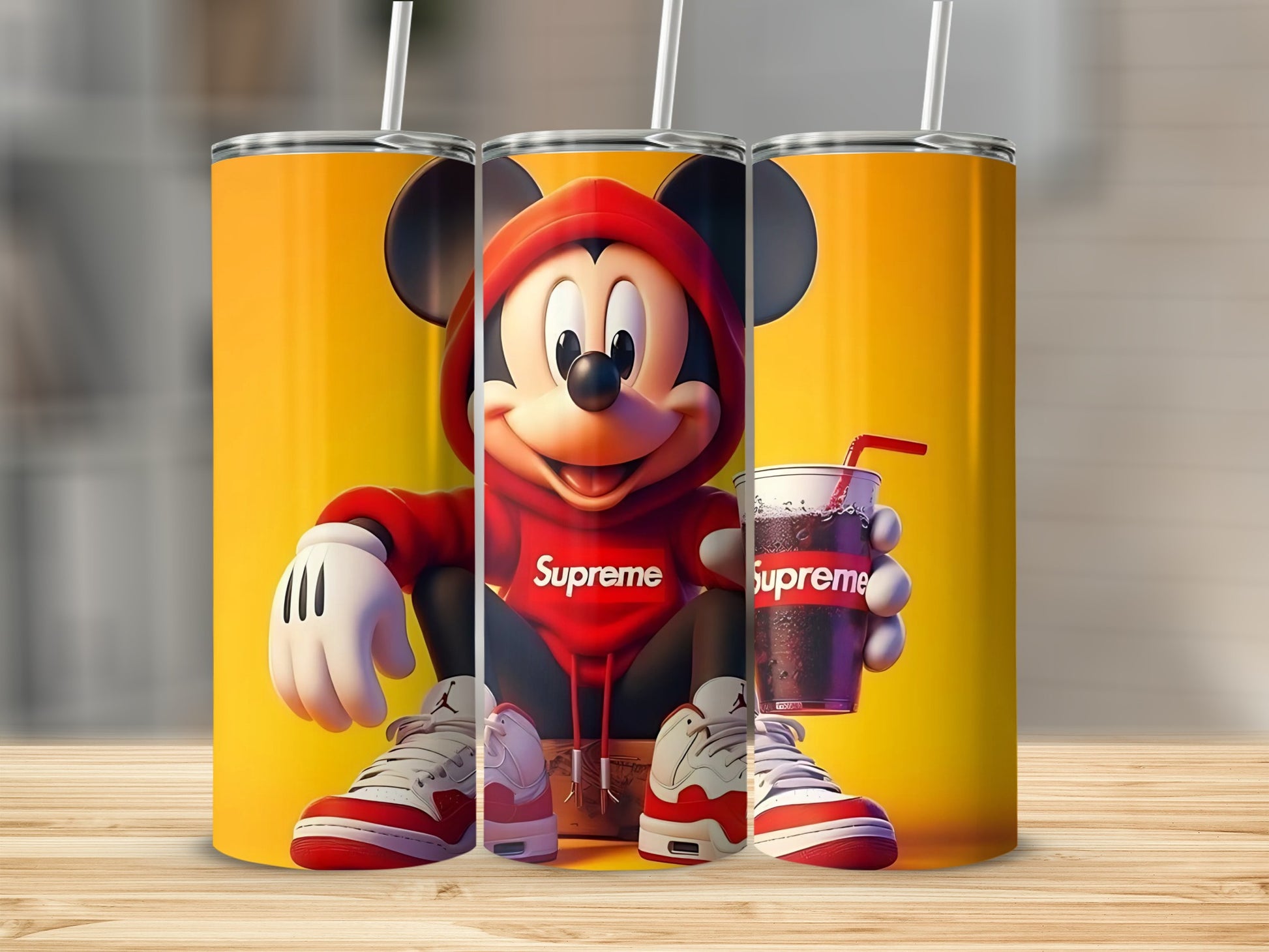 Cute Mickey Mouse in Supreme Hoodie Tumbler Cup