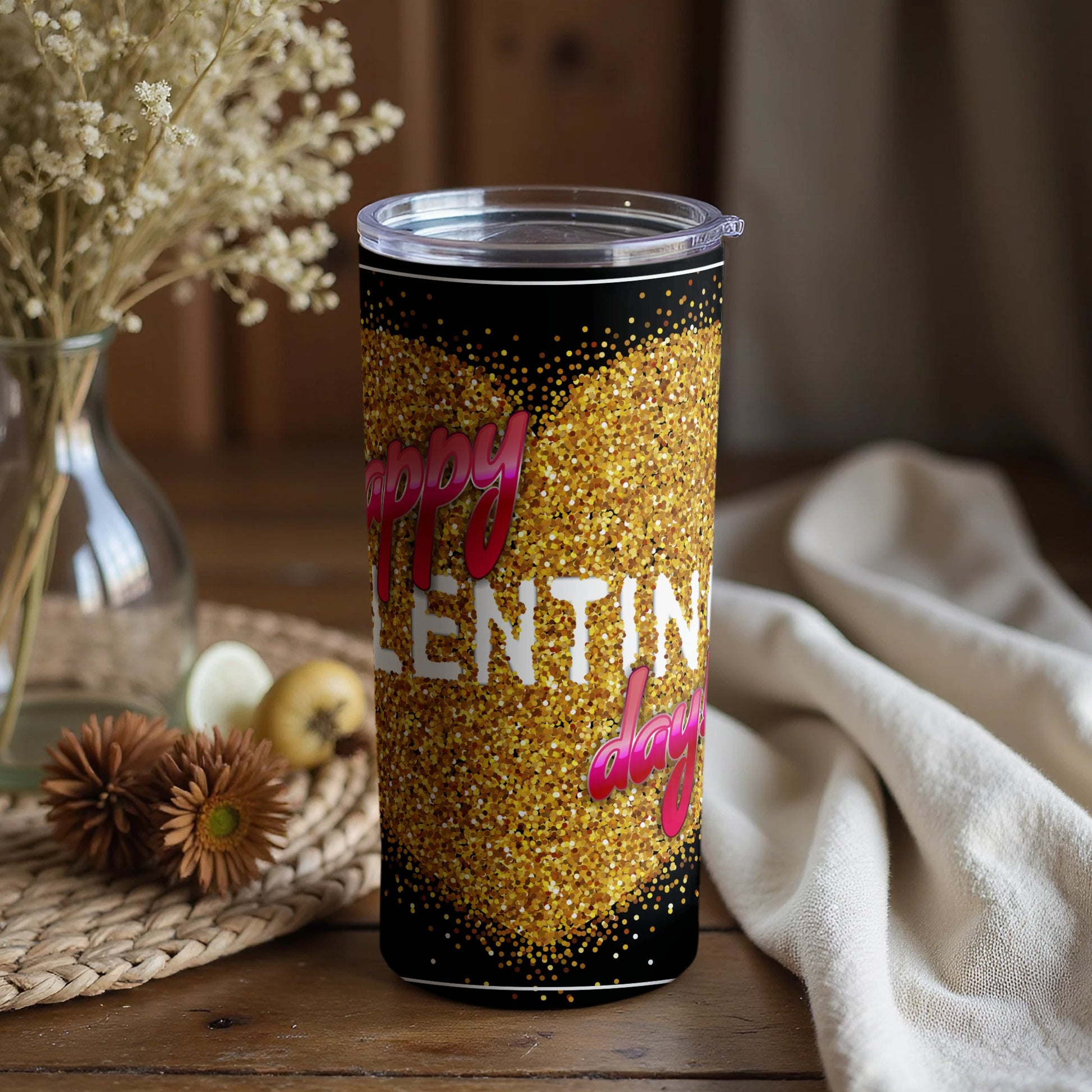 Happy Valentine's Day Glitter Heart Tumbler
