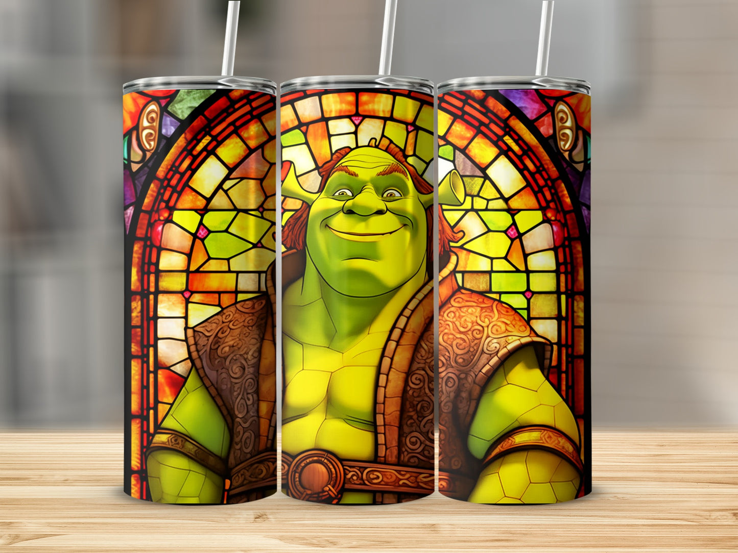 Vibrant Shrek Stained Glass Design Tumbler Cup